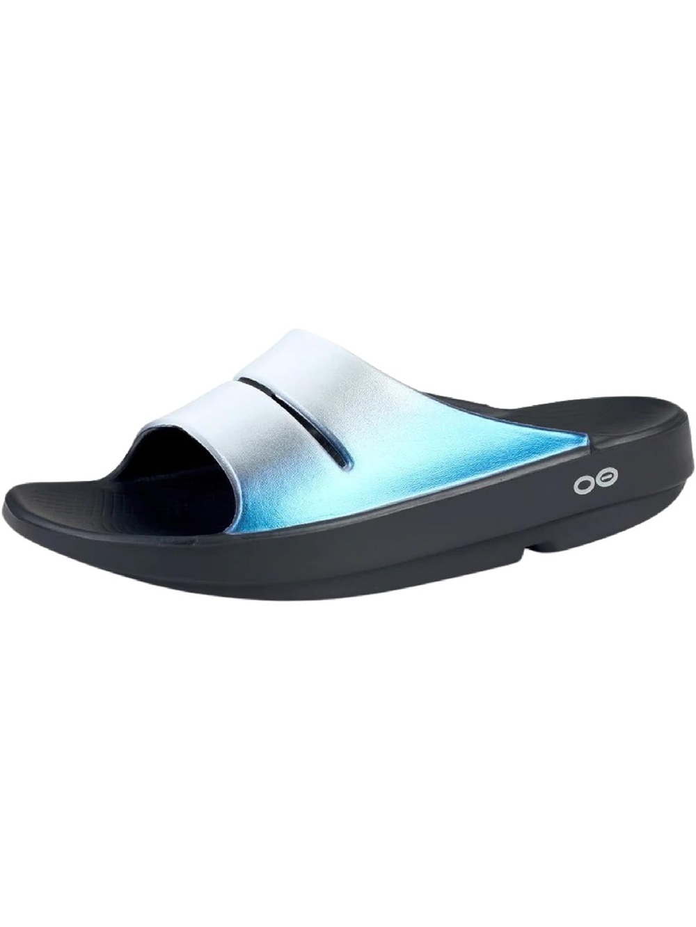OOFOS Ooahh Metallic Blue Slide Sandal for Women size 9 almost new!